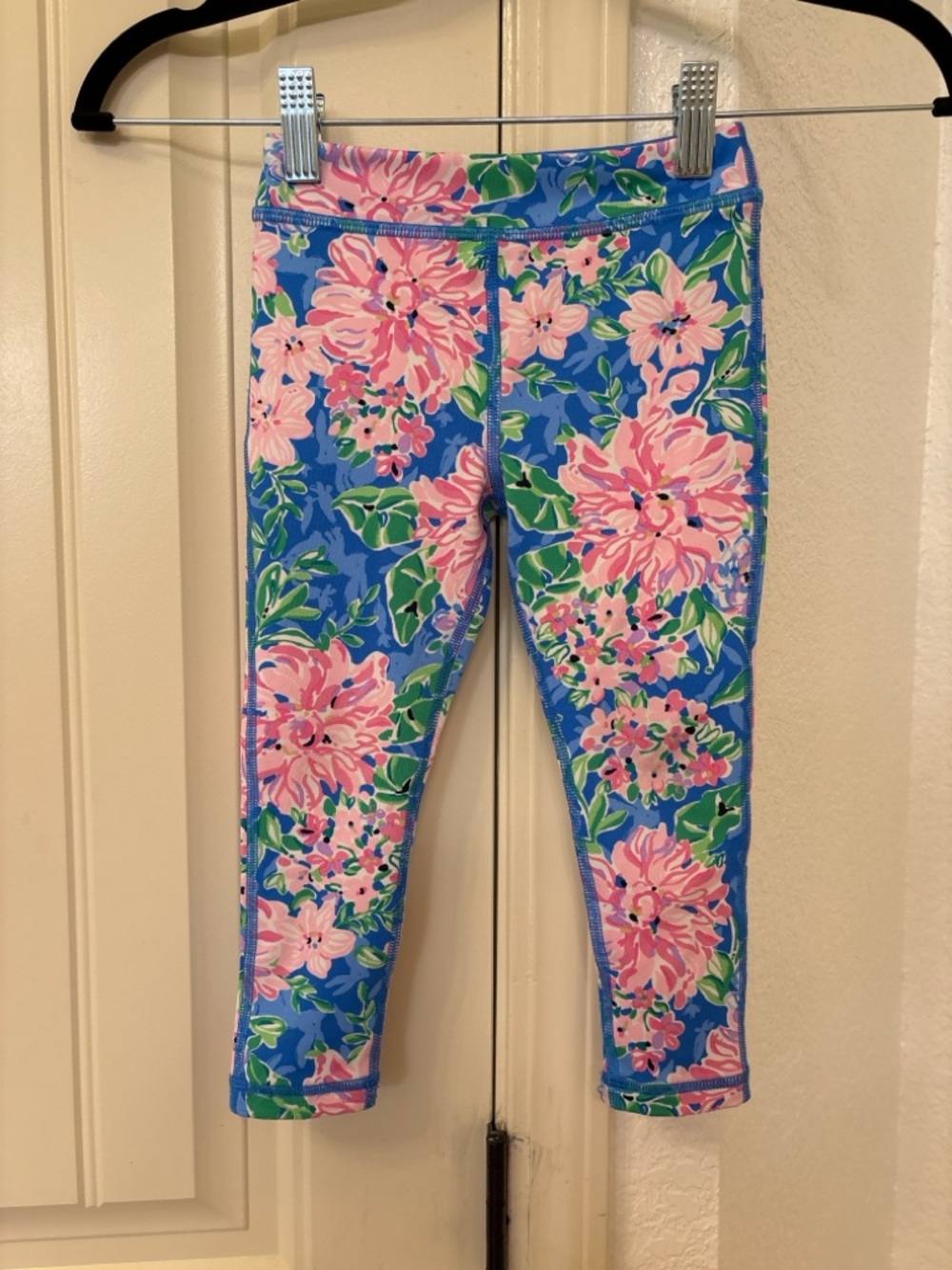 Lilly‎ Pulitzer Luxletic Girls XS Floral Leggings Blue Pink Activewear Stretch